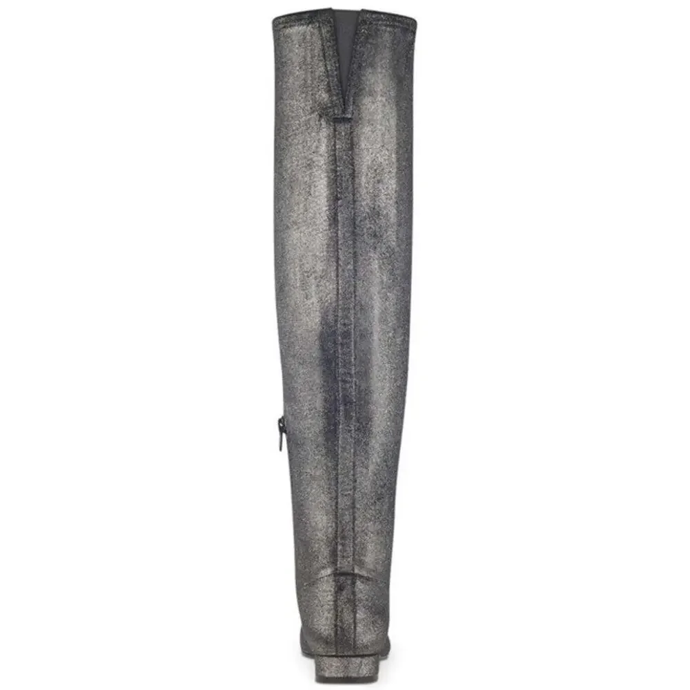 Women's Charcoal Grey Metallic Over-The-Knee Stretch Boots | NEW Size 8 M